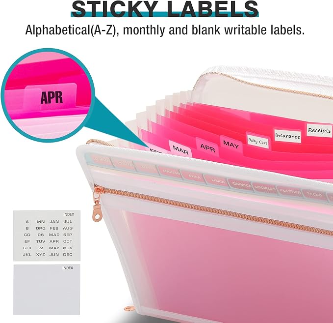 H4D Accordion File Organizer, 13 Pocket Expanding File Folder, Front Clear Pouch - Image 3