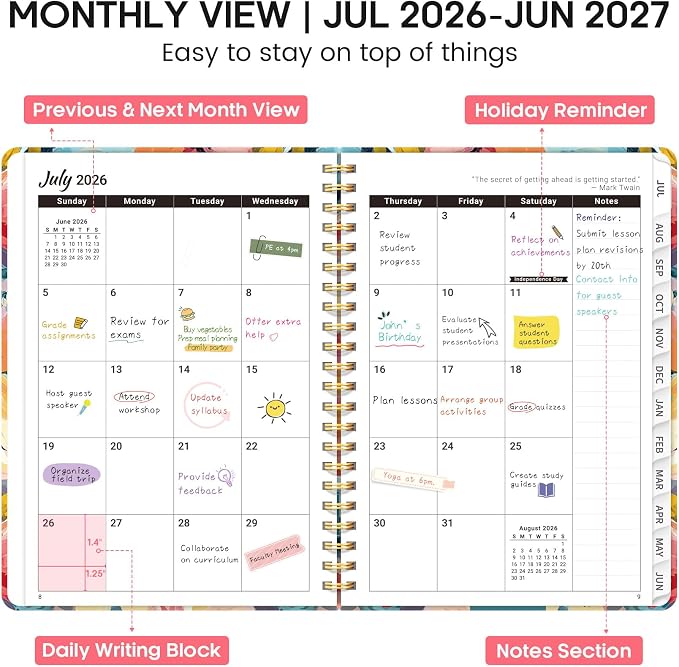 Academic Planner 2026-2027, Weekly and Monthly Calendar Book, July 2026 – June - Image 2