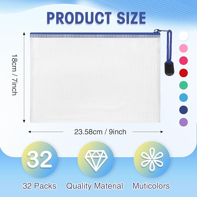 Jetec 32 Pcs Mesh Zipper Bags Toy Storage Bikini Organizer Bag Bolsas Para Guardar Trajes De Baño Waterproof Zipper Reusable Pouch Puzzle Multipurpose for Storage Office(Classic Color,9 x 7 Inch)-DeskLoop Office
