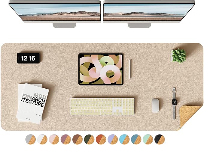 YSAGi Double-Sided Desk Pad, Leather Desk Mat, Eco Cork Desk Pad Protector by YSAGi