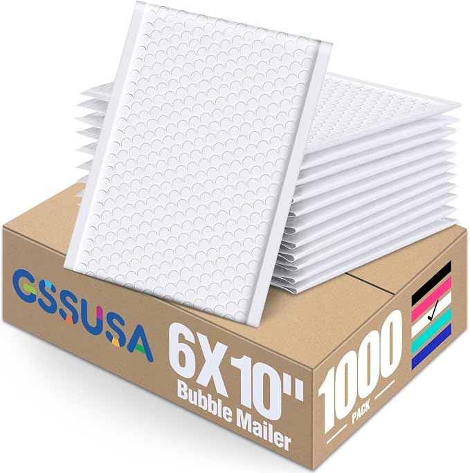 GSSUSA White Bubble Mailers 6x10 Small Padded Envelopes 1000 Pack, Strong by GSSUSA