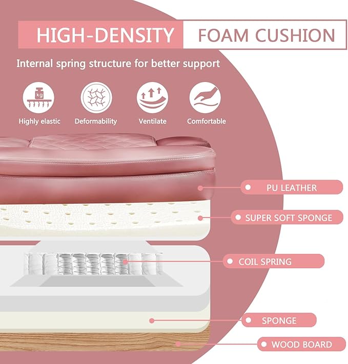 Ergonomic Office Chair with Foot Rest, Executive Chair with Footrest PU Leather Computer Chair, Big and Tall Chair Reclining Desk Chair, Thick Padded Coil Spring Seat, 400 lbs Capacity (Pink)-DeskLoop Office