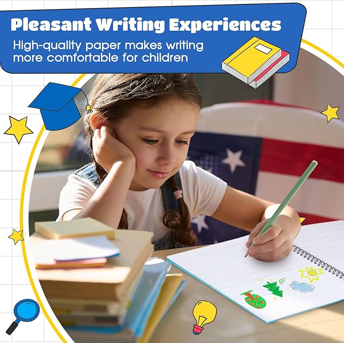 Henoyso 10 Pcs 100/50 Sheets Primary Composition Notebook K-2 Bulk Spiral Primary Journal Drawing Handwriting Practice for Kids Kindergarten 1st 2nd Back to School Supplies (Bright Color,50 Sheets)-DeskLoop Office