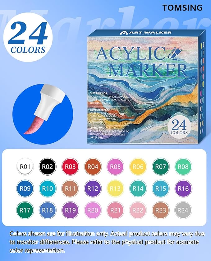 24 Colors Brush Markers Pens,Water-based Ink and Quick-Drying,Painting Supplies Perfect for Plastic Sheets Fabric Bags Ceramics Stone Pottery Wood and Handmade Crafts（24 Colors）-DeskLoop Office