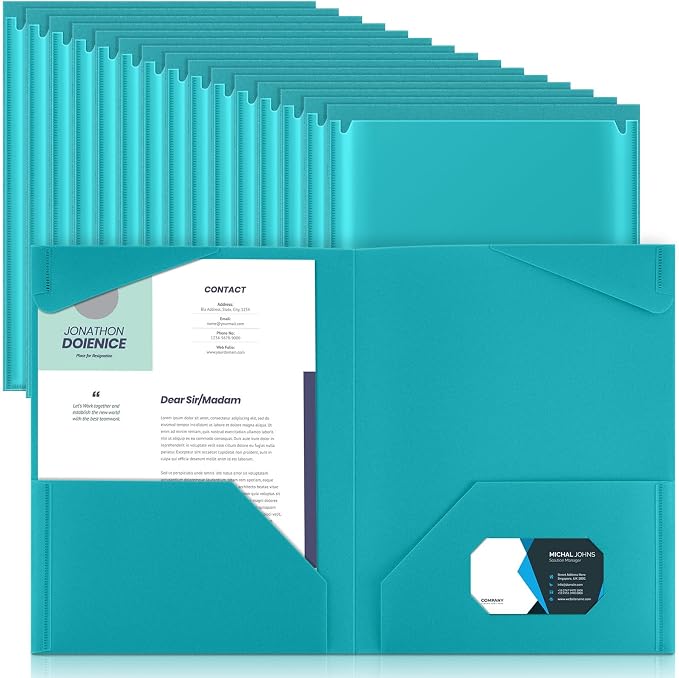 Henoyso 36 Pack Turquoise Plastic Folders by Henoyso