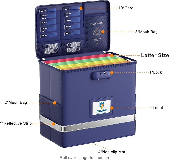 Fireproof File Box with Lock, Document Box Storage Organizer, Suitable - Image 3