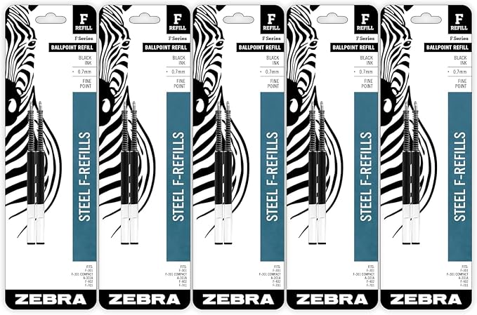 Zebra Pen Steel, F-Refill Ballpoint Ink Refills, 0.7mm Fine Point, Fits Zebra by ZebraPen