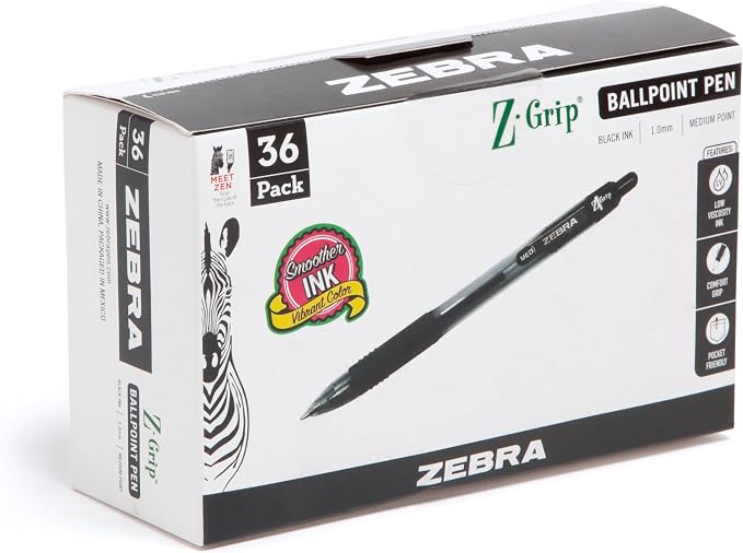 Zebra Pen Z-Grip Retractable Ballpoint Pen, Smooth-Flowing Black Ink, 1.0mm by ZebraPen