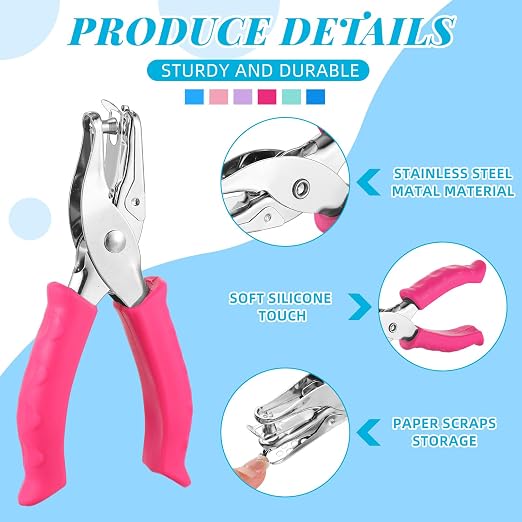 Crtiin 24 Pieces Single Hole Punch Handheld 1/4 Inch Hole Metal Paper Puncher - Image 3