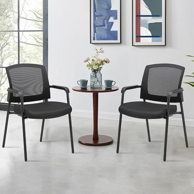 CLATINA Office Reception Guest Chair Mesh Back Stacking with Ergonomic Lumbar Support and Thickened Seat Cushion for Waiting Conference Room Black 4 Pack-DeskLoop Office