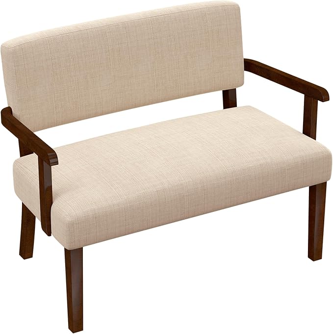 Accent Chair 2 Seat, Arm Chairs with Soft Seat and Armrests for Living Room, Love seat for Dining, Reading, and Waiting Rooms (Beige)-DeskLoop Office