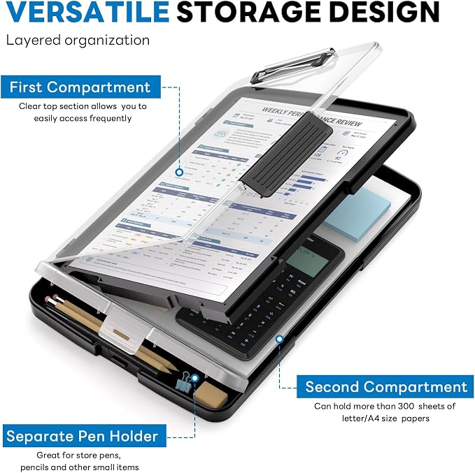 Clipboard with Storage and Pen Holder, Heavy Duty with Dual Compartment - Image 3