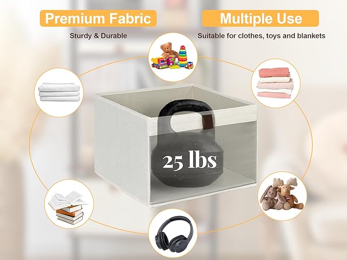 StorageWorks Closet Storage Bins, Extra Large Storage Baskets with Clear Window and Handles, Foldable Fabric Organizer for Clothes, Shelves, Beige, 3 Pack-DeskLoop Office