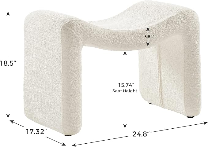 Modern Boucle Ottoman, Vanity Stool Chair, Foot Stool with Wooden Legs Sofa Bench Footstool Extra Seat for Vanity, Makeup Room, Living Room, Entryway, Set 2, White-DeskLoop Office