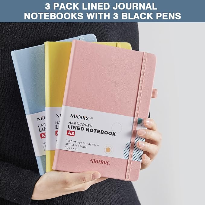 Lined Journal Notebook for Women Men, 3 Pack 160 Pages Hardcover Journaling - Image 7
