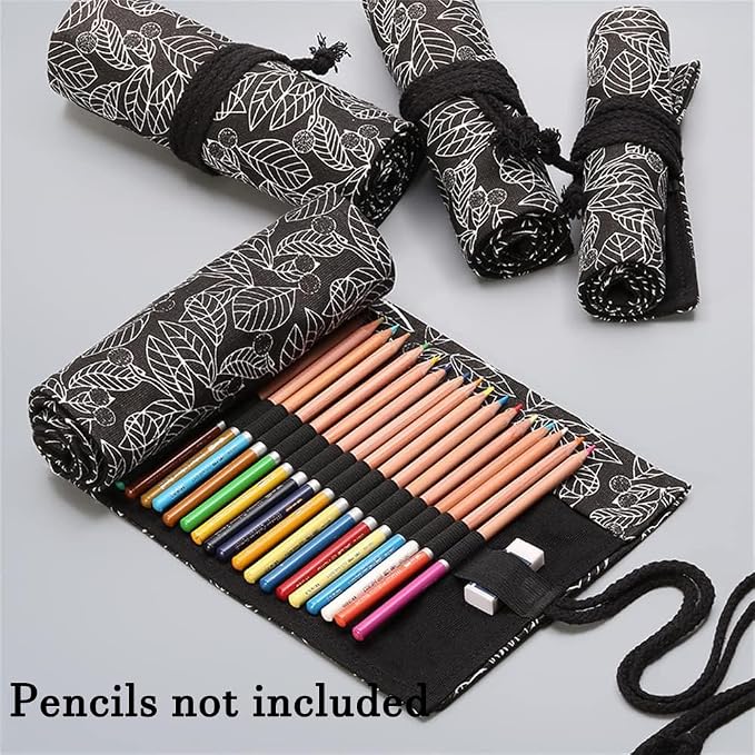 DIYOMR 24/36/72 Slots Pencil Wrap Pencil Rolls, Artist Colored Pencils Roll Up - Image 2