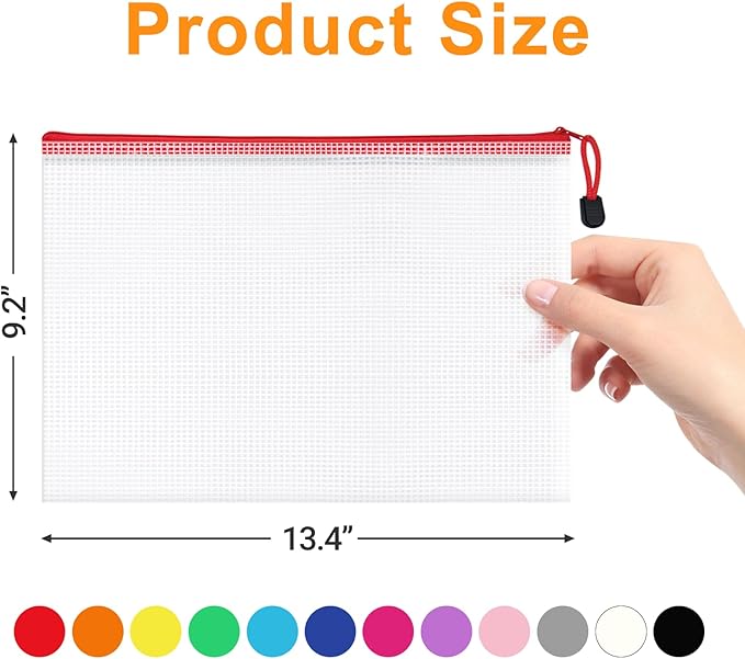 12pcs Mesh Zipper Pouch Bags, Waterproof A4 Letter Size Puzzle Bag for Organizing, Storage, Board Games and Office Supplies, 12 Colors-DeskLoop Office
