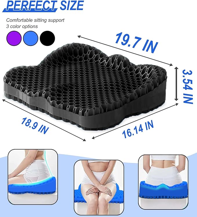Thicken 19.7in Seat Cushion, Gel Seat Cushion for Long Sitting–Office Chair, Wheelchair, Car Cushion, Large Cooling Pad for Back Pain, Sciatica, Tailbone Pain Relief-DeskLoop Office