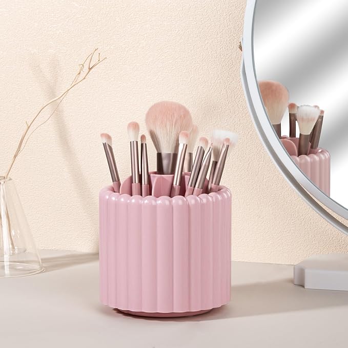 Anyoifax 360 Rotating Makeup Brush Holder 7 Slots Make Up Brush Organizer Removable Spinning Cosmetic Brushes Storage Pen Holder for Vanity, Dresser, Desk, Pink-DeskLoop Office