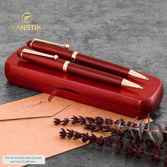 Customized Cherrywood Double Ballpoint Pen Set with Name (MADE IN USA), with Wooden Gift Box, Personalized Gift for Men and Women (BallPoint CherryWood Set)-DeskLoop Office
