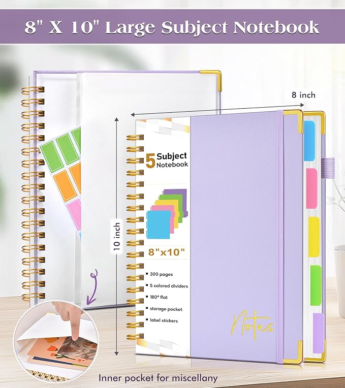 Spiral Notebook Journal with Removable Dividers Tabs, 300 Pages Hardcover - Image 4