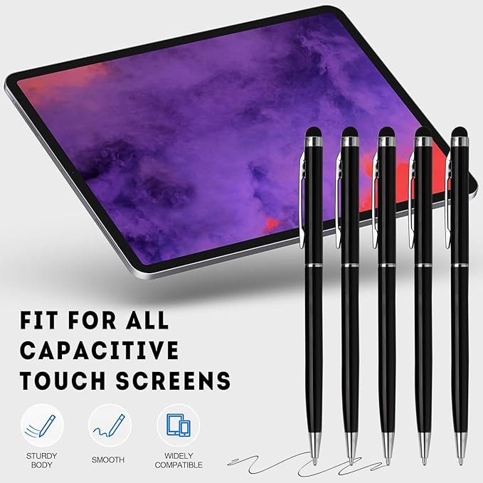 15 Pack Stylus Pens for Touch Screens Stylus Pen Compatible with Phone Tablets Kindle and Black Ink Ballpoint Pens-2 in 1 Stylists pens for Touch Screens (Black)-DeskLoop Office