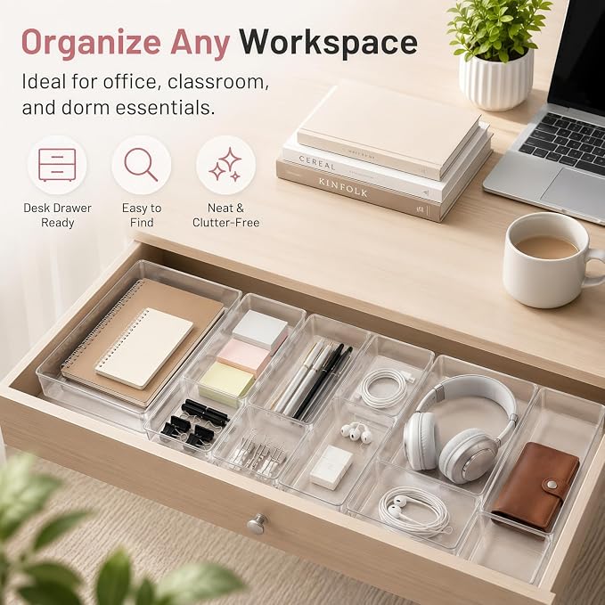 8 Pack Large Clear Plastic Drawer Organizer Bins - Image 7
