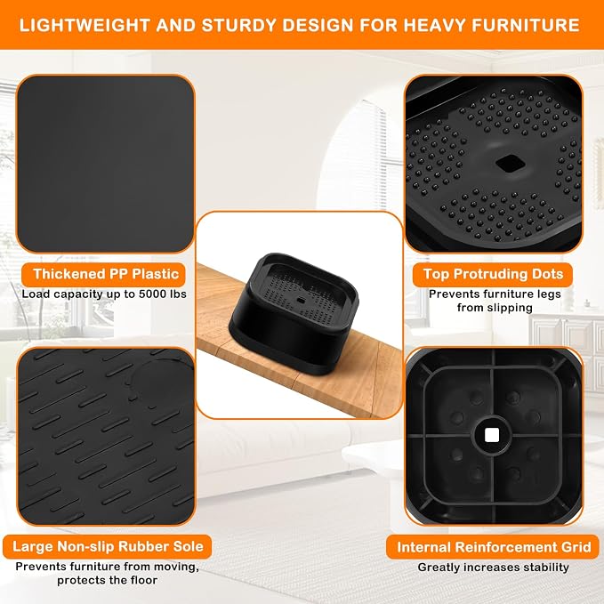 shouwuhho 4 Pack Furniture Risers Adjustable Bed Risers Heavy Duty Lifts Height - Image 3