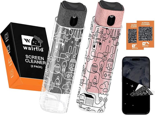 walrfid 2 Pack Car Screen Cleaner, Computer Screen Cleaner Spray and Wipe, Laptop Cleaning Mist Kit for Electronic iPad, iPhone, Phone, MacBook, TV, Monitor Display, with Graffiti Case, Grey Pink-DeskLoop Office