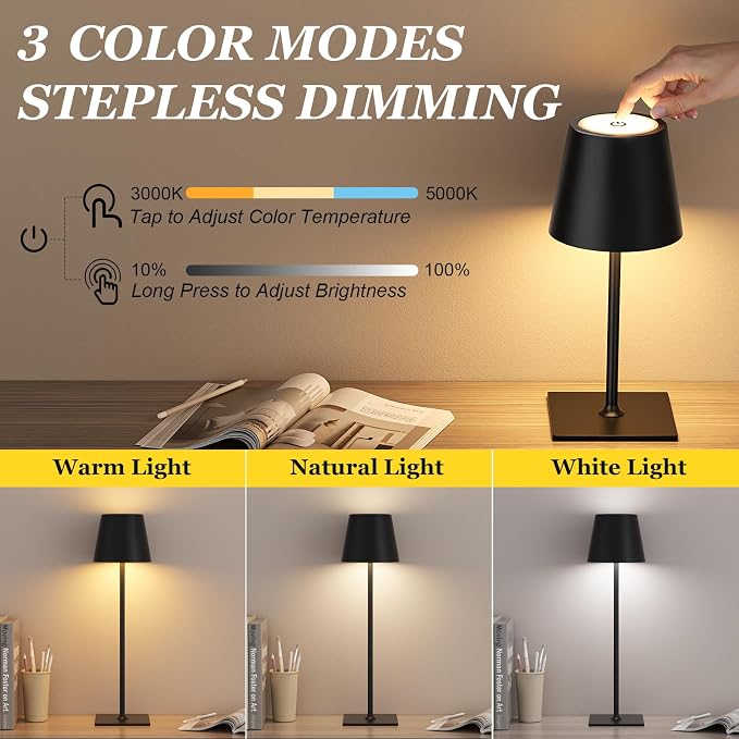 Kakanuo Cordless Rechargeable Table Lamp Black 5000mAh Battery Operated Lamps - Image 2