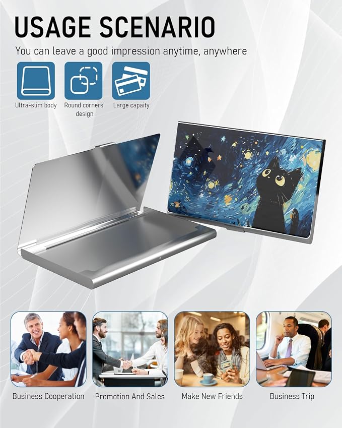 Business Card Metal Slim Organizer, Professional Stainless Steel Square Pocket - Image 6