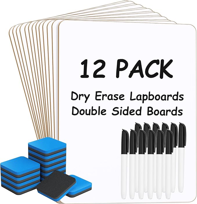 MaxGear Double Sided Dry Erase Board, 12 Pack | Reusable Double Sided Surface by MaxGear