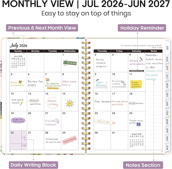 Academic Planner 2026-2027, Weekly and Monthly Calendar Book, July 2026 – June - Image 2