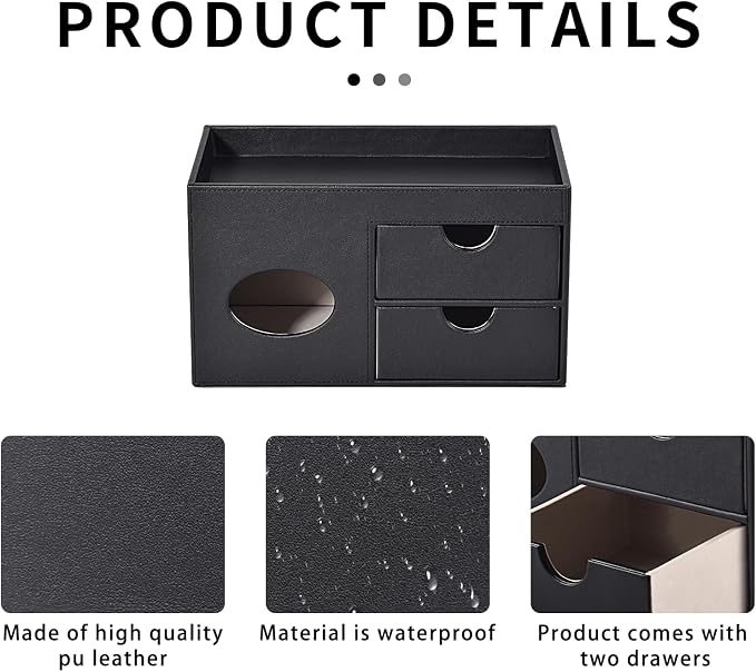 Square Tissue Box Cover with Drawers, Tissue Box Holder with Storage Tray - Image 7