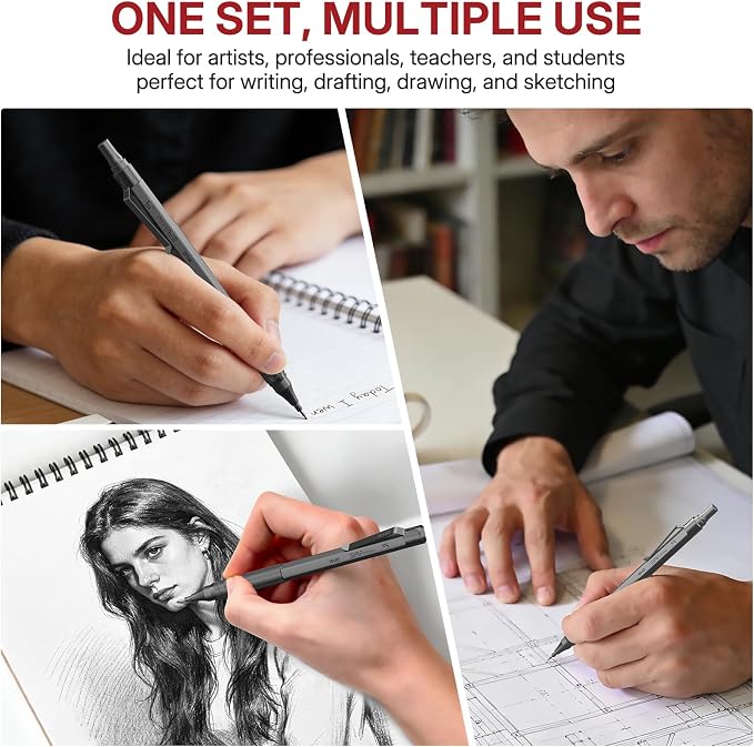 WUO 0.9mm Mechanical Pencil Set, 3 Grey Metal Drafting Pencils - Image 8