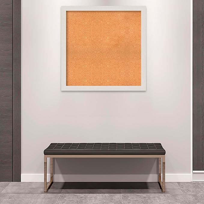 Amanti Art Natural Cork Board for Wall, 35x35 Vision Board with White Frame, Large Corkboard Office Decor for Home Organization, Country Rustic Corkboard Pinboard to Display Items for Home-DeskLoop Office