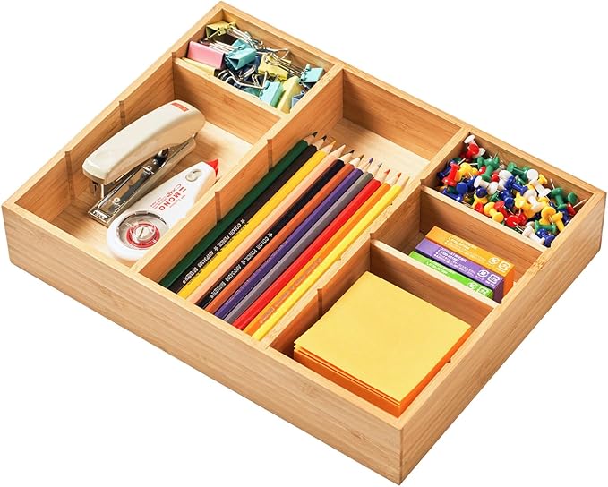 Umilife Bamboo Desk Drawer Organizer, Wood Junk Organizer Tray by Umilife