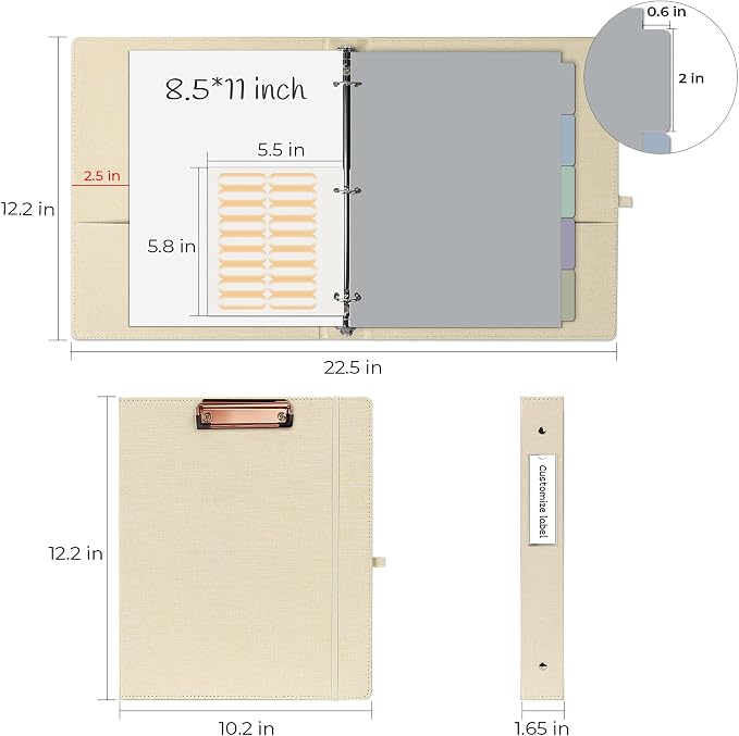 EYROZILL 3 Ring Binder, 1 Inch Linen Binder Organizer - Image 5