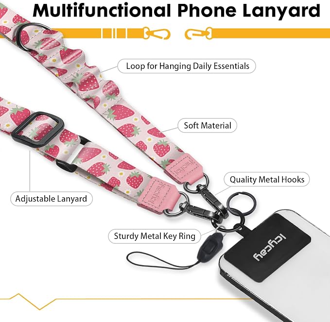 Icycay Phone Lanyard Crossbody, Cute Strawberry Cell Phone Strap - Image 3