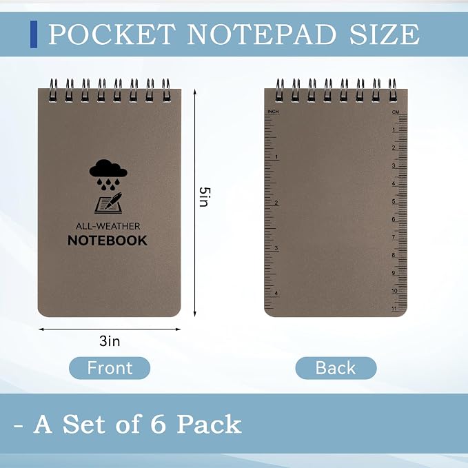 COIDEA 6 Pack Waterproof Notebook, 3 x 5 Pocket Notepad, Top-Spiral - Image 2