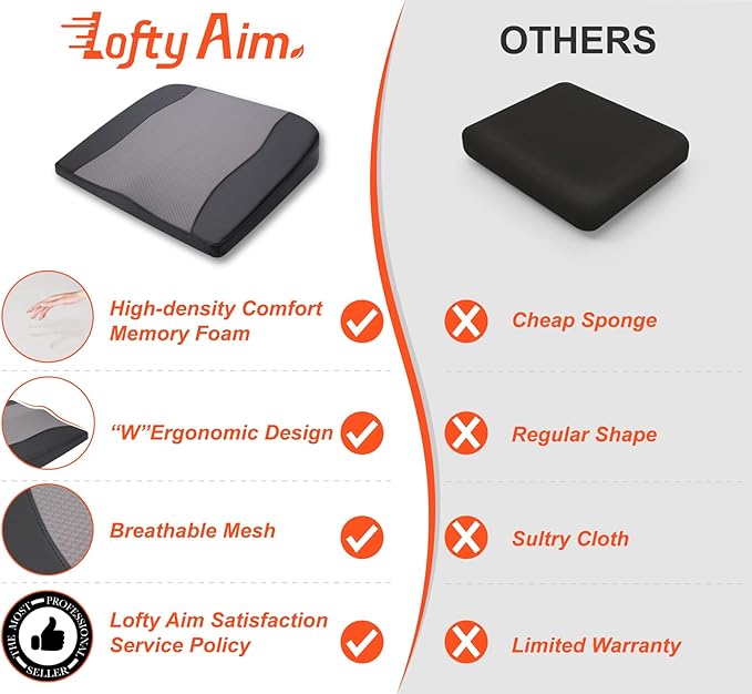 Car Seat Cushion, Comfort Memory Foam Car Cushions for Driving - Sciatica & Lower Back Pain Relief, Driver Seat Pillow for Auto, Office Chair, Wheelchair - Black&Gray-DeskLoop Office