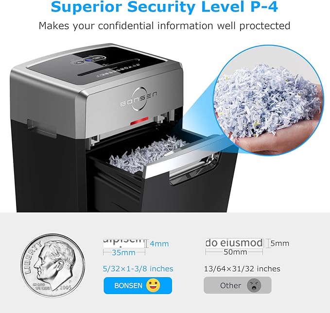 BONSEN Heavy Duty Paper Shredder, 24-Sheet Cross-Cut Shredder, 40-Min Continuous Running Time, Commercial Grade Shredder for Office, 9-Gallon Big Basket, 55dB Super Quiet, P-4 High Security (S3105)-DeskLoop Office