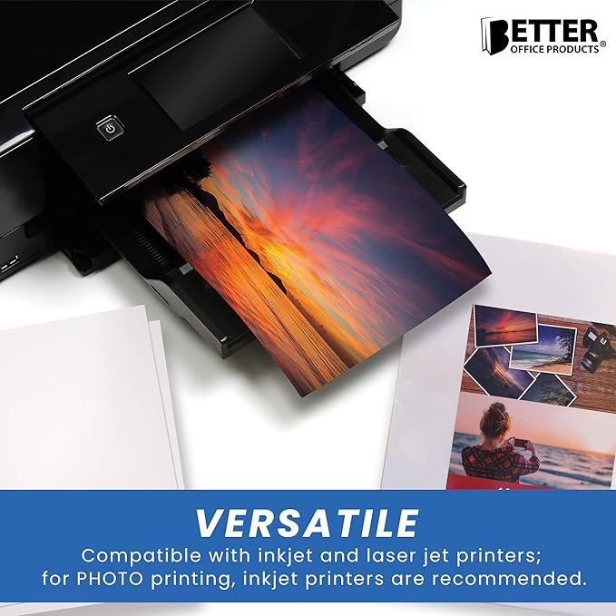 Better Office Products Glossy Photo Paper, 8.5 x 11 Inch, 100 Sheets, 200 gsm/53LBS, Letter Size, 100-Count Pack-DeskLoop Office