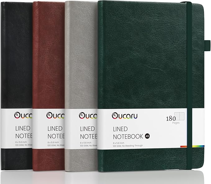 Oucaru Lined Journal Notebook, 4 Pack, 180 Pages, A5 Journals by Oucaru