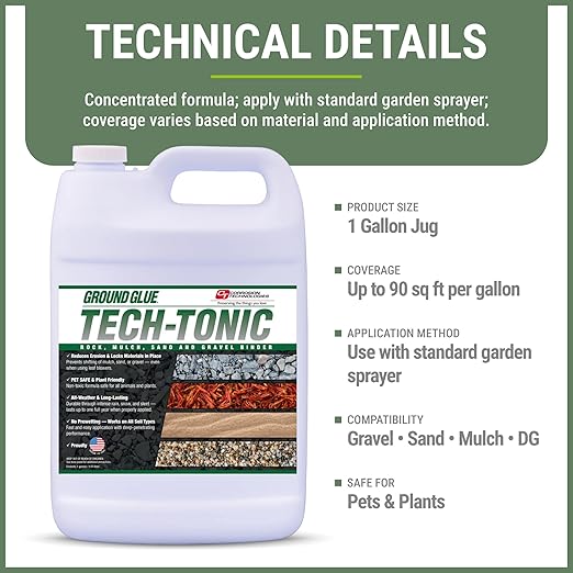 Ground Glue Tech-Tonic Landscape Adhesive for Rock, Mulch, and Sand, Weatherproof Long-Lasting Stabilizer for Trails & Slopes, Pet-Safe Binder for Pea Gravel, Bark & Flower Beds, Made in USA, 1 Gallon-DeskLoop Office