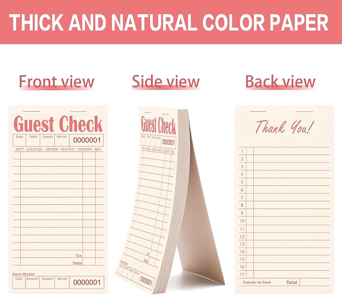Guest Checks Books for Servers, Server Note Pads, 24 Pack, Natural Color Paper - Image 3