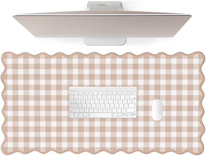 Scalloped‌ Checkered Desk Mat Cute Light Brown Gingham XXL Large Gaming Mouse by Unknown