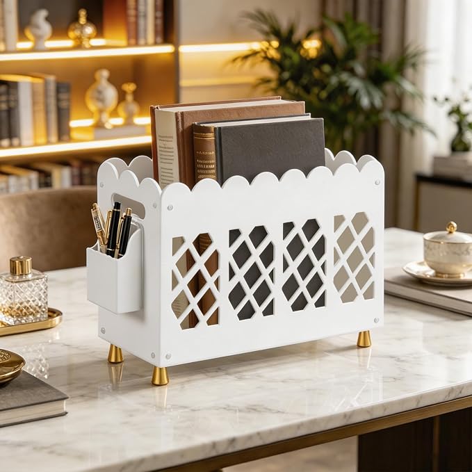 Acrylic Magazine Rack with Handle, Detachable Side Pen Slot, Wave HollowOut - Image 6