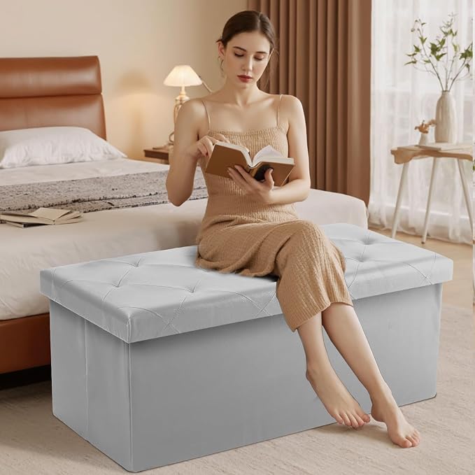 DUMOS 43 Inch Folding Storage Ottoman Bench, Large Storage Chest withThicker - Image 8