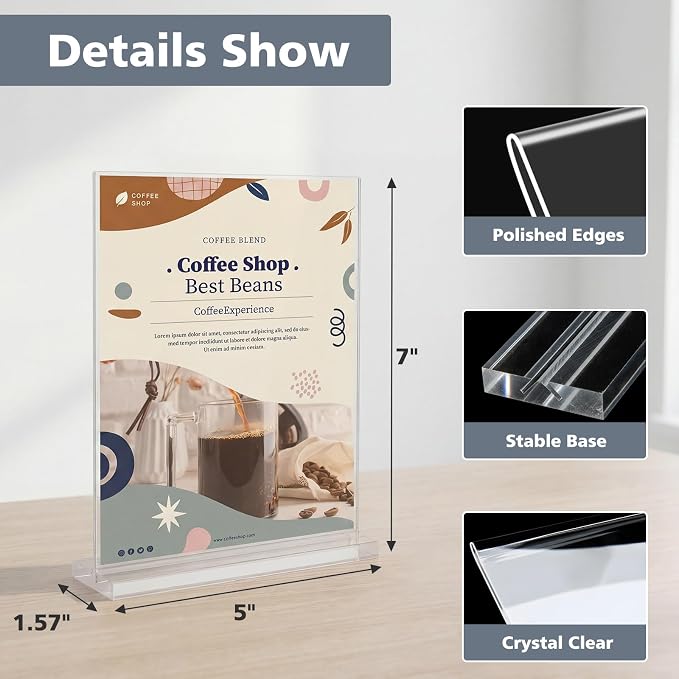 Comix 5x7 Acrylic Sign Holder 12 Pack, Vertical Double-Sided Tabletop Display - Image 3